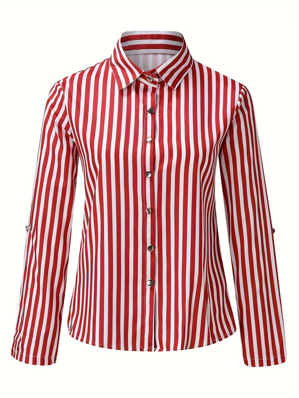 Women's Elegant Striped Shirt with Lapel Collar - Versatile Business Casual, Easy-Care, for Spring/Fall
