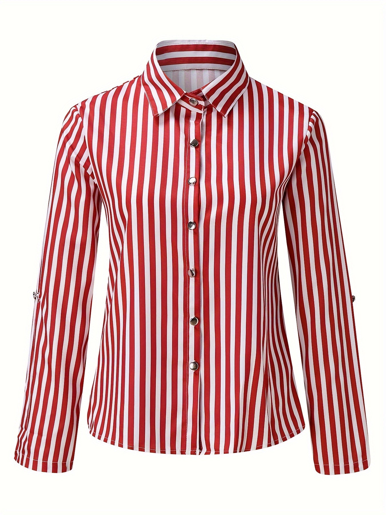 Women's Elegant Striped Shirt with Lapel Collar - Versatile Business Casual, Easy-Care, for Spring/Fall