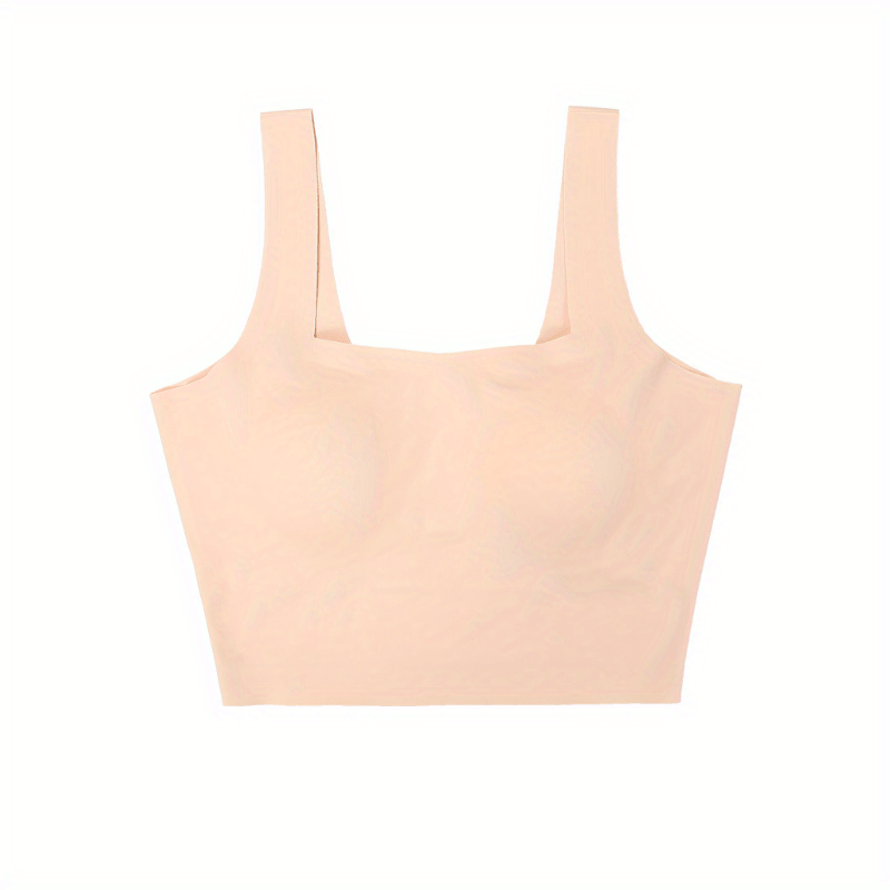 [Wireless Tank Bra] Seamless Wireless Tank Bra, Women's High Support, Polyamide 85% Elastane 15%, Breathable Knit Fabric, Solid Color Backless Sports Yoga Fitness Bra with Removable Padding, Invisible Comfort Lingerie