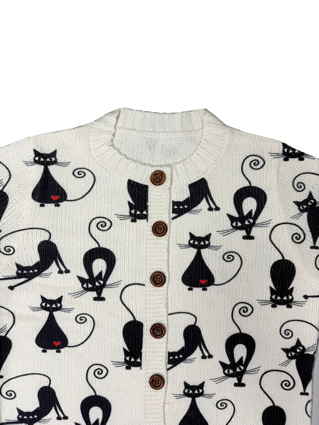 Women's Casual Cardigan Sweater - Black Cat & Red Gem Accents, Machine Washable Open Front Sweater for Everyday or Formal Outfits, Spring/Fall Layering Piece - Nina Women's Sweater, Spring Fall Apparel, Textured Knitwear