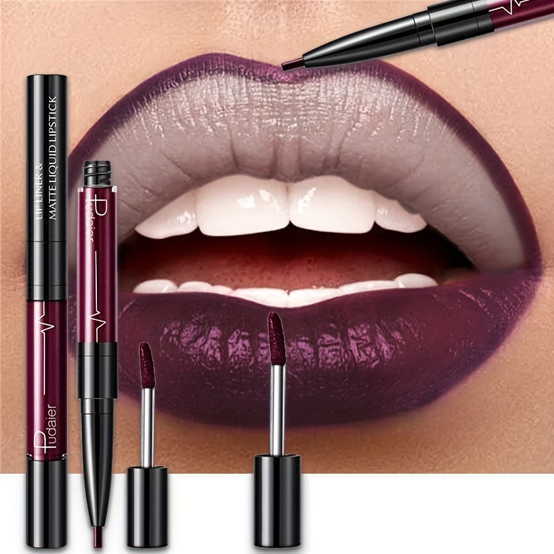 16-Color Double Ended Lip Gloss Stick - Smudge-Proof, Matte Velvet Texture, Long-Lasting, 2-in-1 Lip Liner and Lip Gloss Makeup - Perfect for Everyday Use