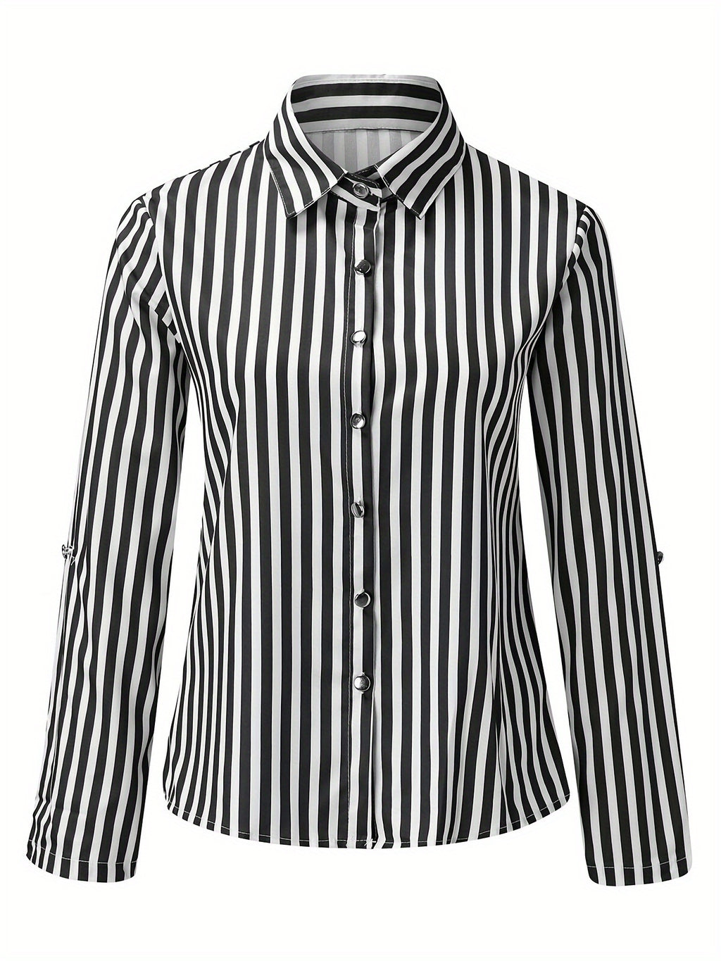 Women's Elegant Striped Shirt with Lapel Collar - Versatile Business Casual, Easy-Care, for Spring/Fall