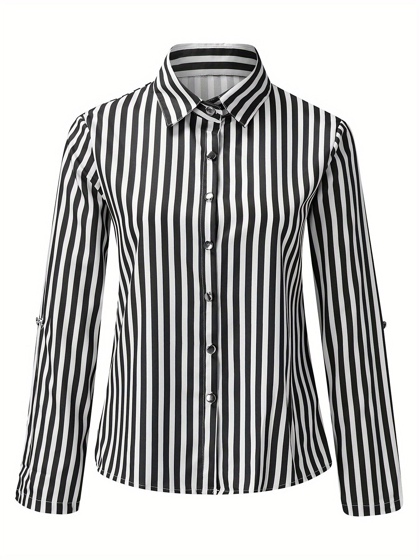 Women's Elegant Striped Shirt with Lapel Collar - Versatile Business Casual, Easy-Care, for Spring/Fall
