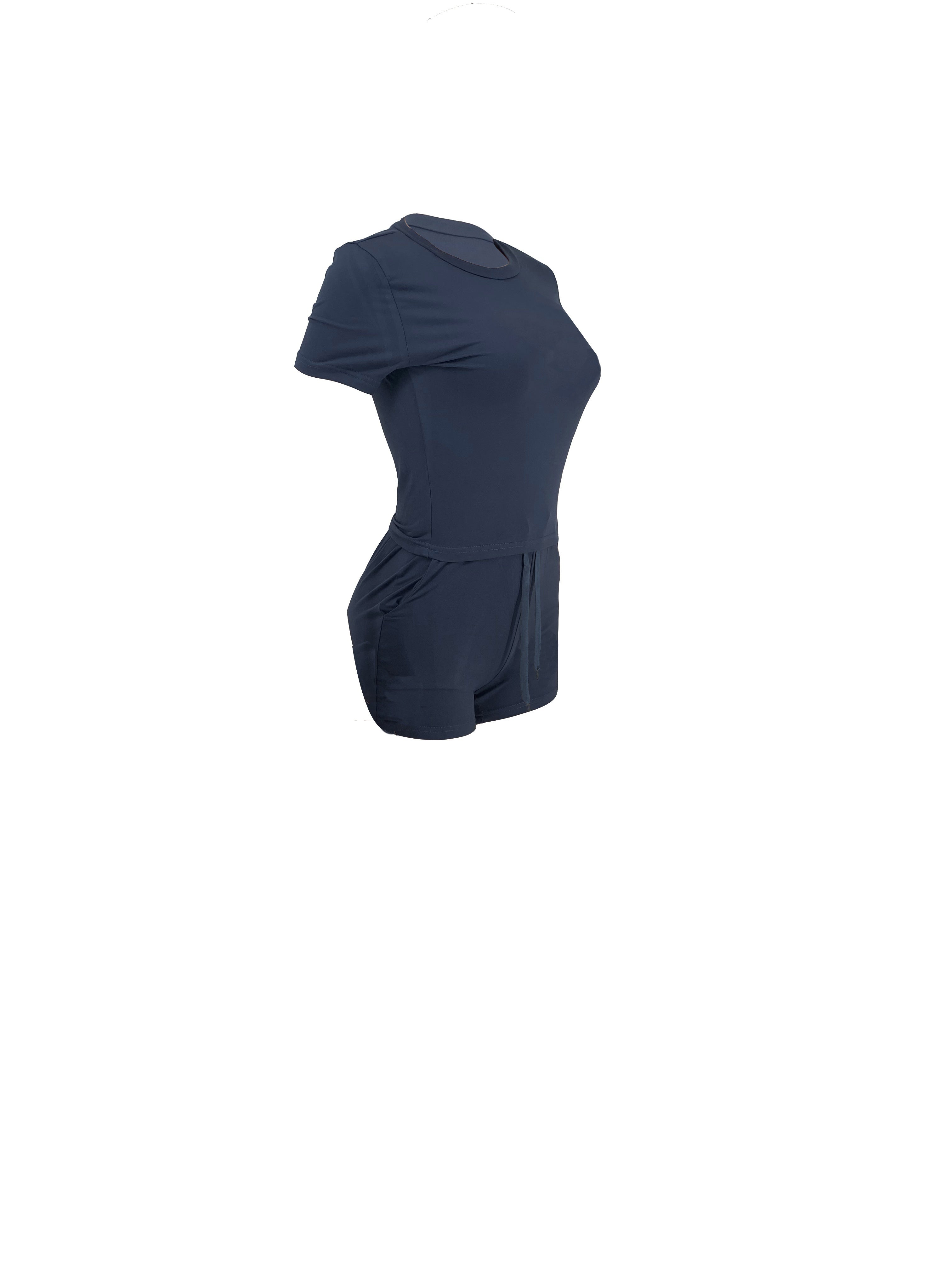 Women's Spring/Summer Leisure Set - Machine Washable, Comfort Stretch Tee & Adjustable Drawstring Shorts, Solid Color Knit Outfit
