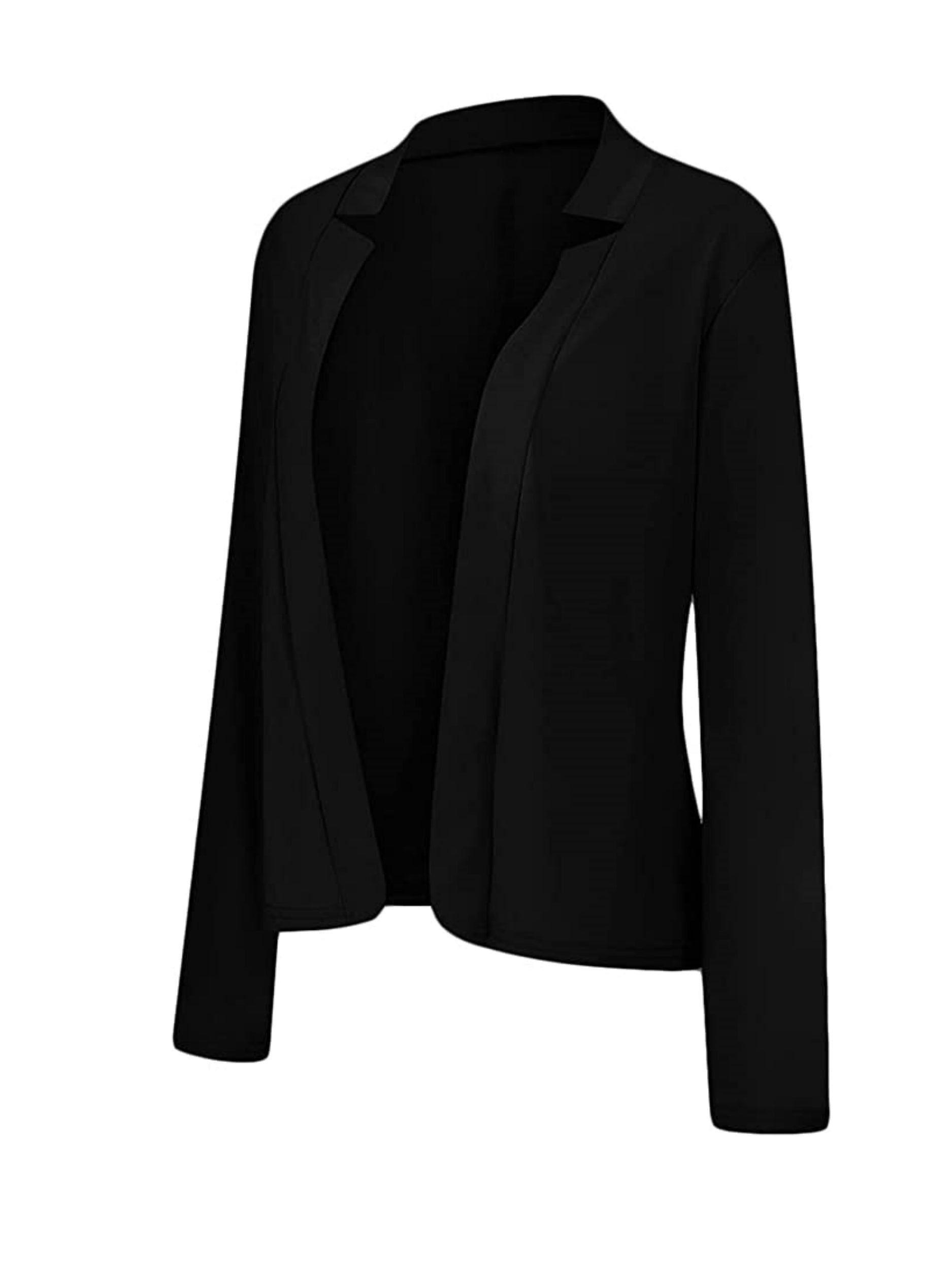 Women's All-Season Casual Blazer – Chic Open Front, Long Sleeve, Easy-Care Polyester with Contrast Collar