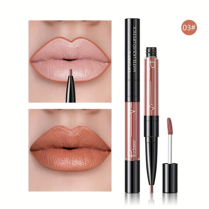 16-Color Double Ended Lip Gloss Stick - Smudge-Proof, Matte Velvet Texture, Long-Lasting, 2-in-1 Lip Liner and Lip Gloss Makeup - Perfect for Everyday Use