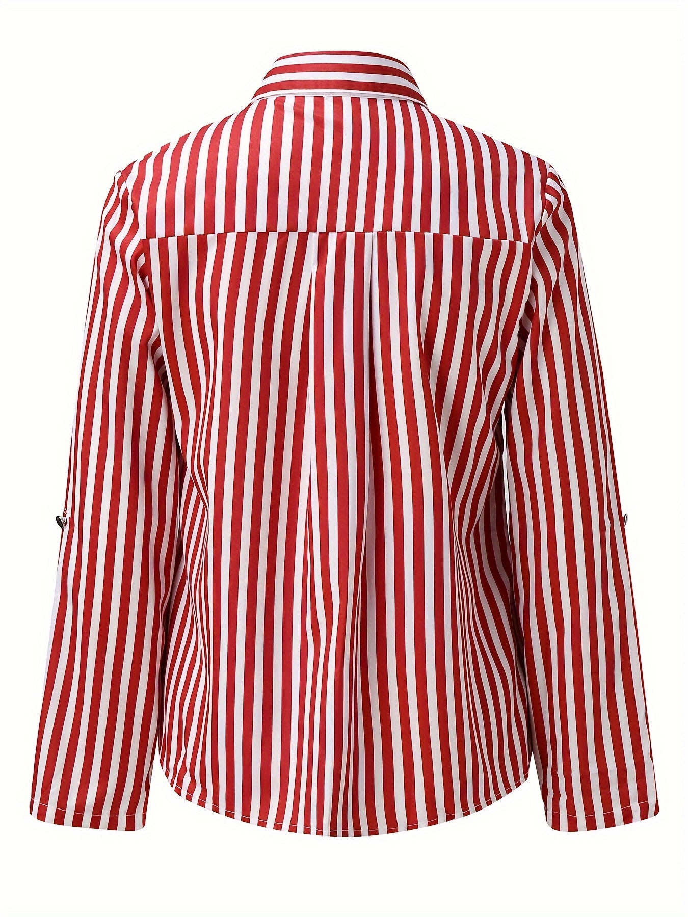 Women's Elegant Striped Shirt with Lapel Collar - Versatile Business Casual, Easy-Care, for Spring/Fall