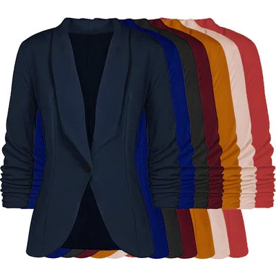 Office Ladies Blazer Long Sleeve Turn-down Collar Slim Waist Short Blazers Female Autumn Spring Jacket