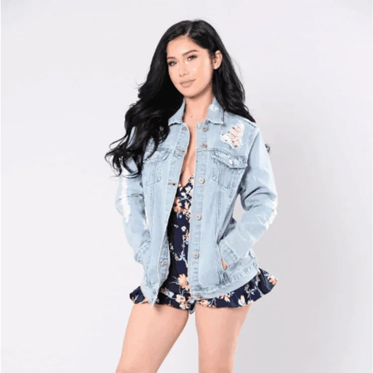 Cowboy Coat Clothing Women Denim Tops Jeans Jacket Long Sleeve Casual New Fashion M-5XL Plus Size Shorts Logos Low Solid Coats
