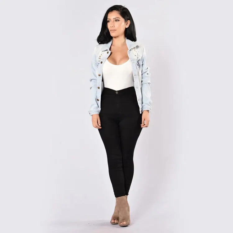 Cowboy Coat Clothing Women Denim Tops Jeans Jacket Long Sleeve Casual New Fashion M-5XL Plus Size Shorts Logos Low Solid Coats