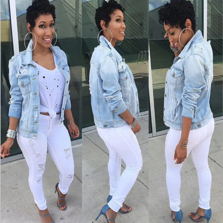 Cowboy Coat Clothing Women Denim Tops Jeans Jacket Long Sleeve Casual New Fashion M-5XL Plus Size Shorts Logos Low Solid Coats