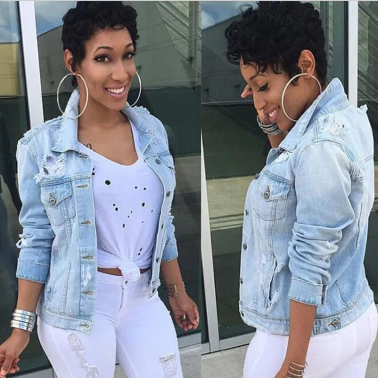 Cowboy Coat Clothing Women Denim Tops Jeans Jacket Long Sleeve Casual New Fashion M-5XL Plus Size Shorts Logos Low Solid Coats