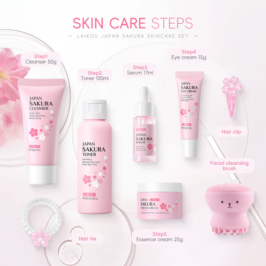 New Arrival Laikou Cherry Blossom 8-Piece Set Birthday Gift Facial Skin Care Gift Set Laikou Hydrating Moisturizing Genuine Article