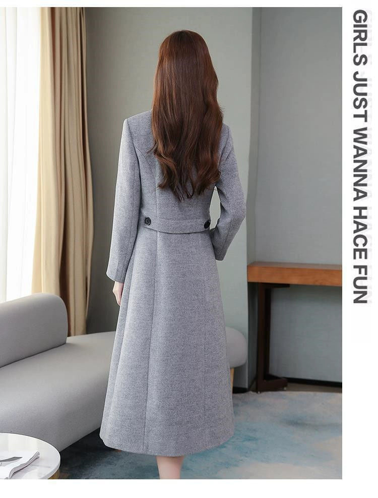 Autumn and Winter Woolen Coat Women's Thickened 2022 New Arrival Fashion High-End Temperament Cashmere Mid Length Long Length Plaids and Tweedst
