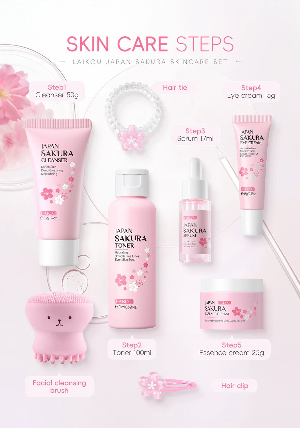 New Arrival Laikou Cherry Blossom 8-Piece Set Birthday Gift Facial Skin Care Gift Set Laikou Hydrating Moisturizing Genuine Article