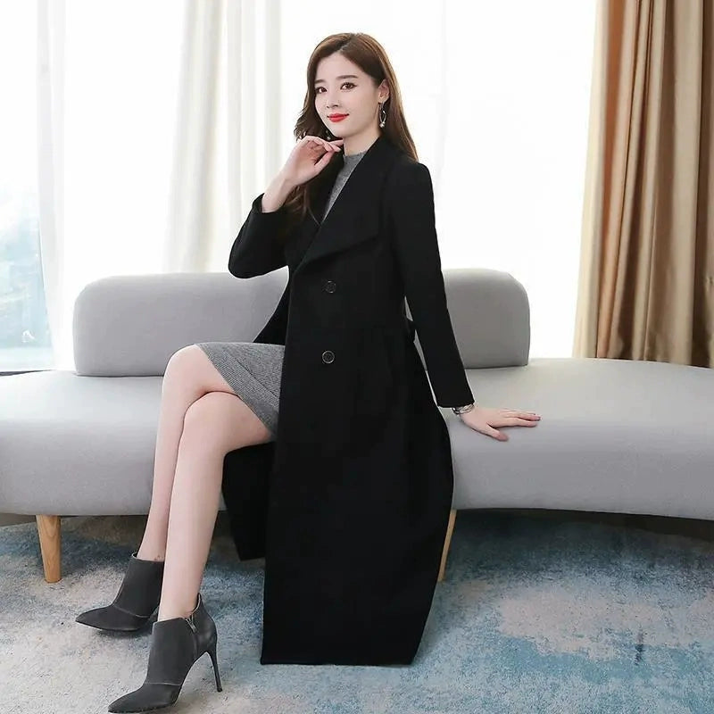Autumn and Winter Woolen Coat Women's Thickened 2022 New Arrival Fashion High-End Temperament Cashmere Mid Length Long Length Plaids and Tweedst