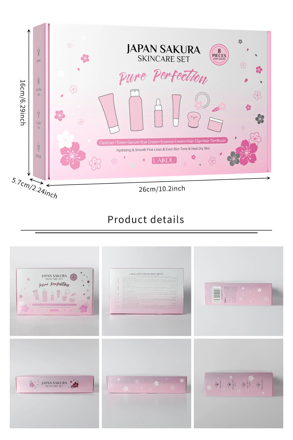 New Arrival Laikou Cherry Blossom 8-Piece Set Birthday Gift Facial Skin Care Gift Set Laikou Hydrating Moisturizing Genuine Article