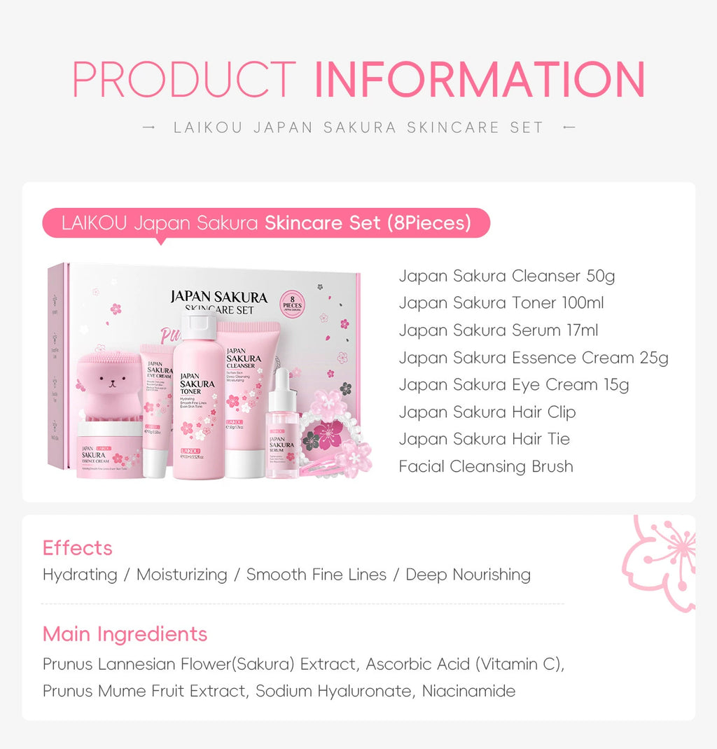 New Arrival Laikou Cherry Blossom 8-Piece Set Birthday Gift Facial Skin Care Gift Set Laikou Hydrating Moisturizing Genuine Article