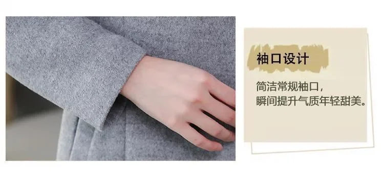 Elegant Coat Thickened Woolen Outerwear Waist Tight Autumn Winter Double Breasted Long Woolen Cardigan Cold Resistant