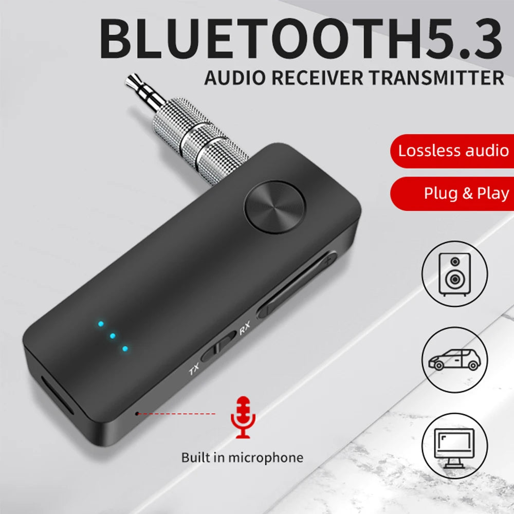 Bluetooth 5.3 Transmitter Receiver Adapter Wireless Audio For Car Music Headphone Speaker 3.5mm Jack AUX Wireless Audio Adapter