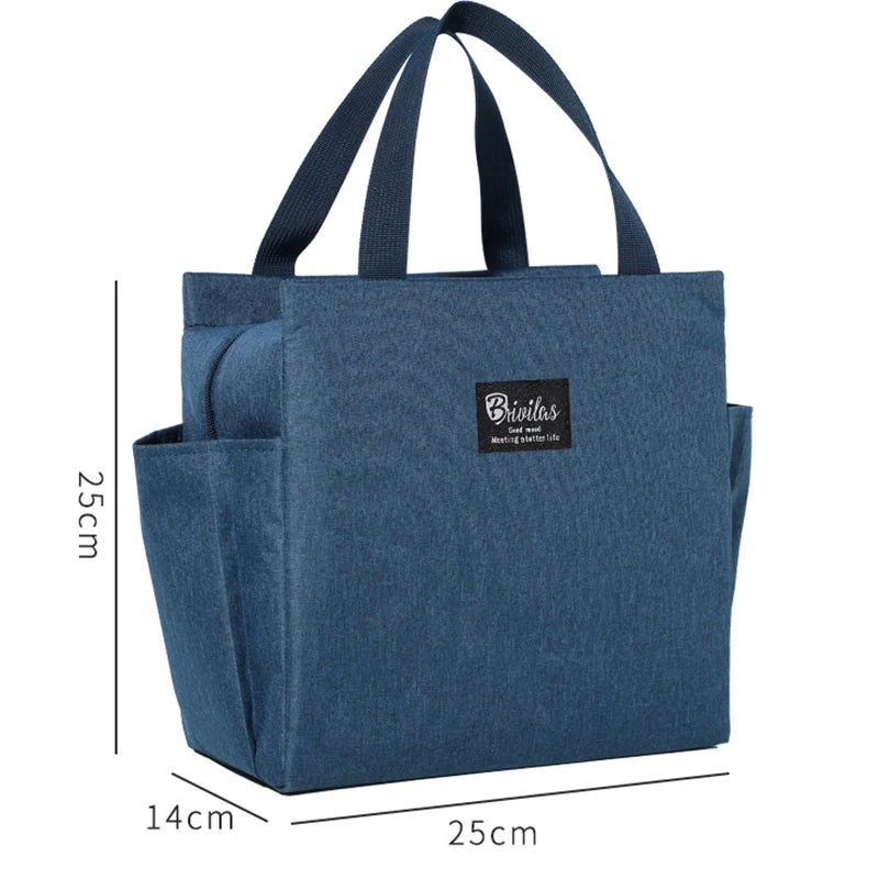 1PC Insulated Lunch Bag With 2 Side Pockets Large Capacity Thermal Lunch Box Bag To School Picnic Work Insulated Freezer Bag