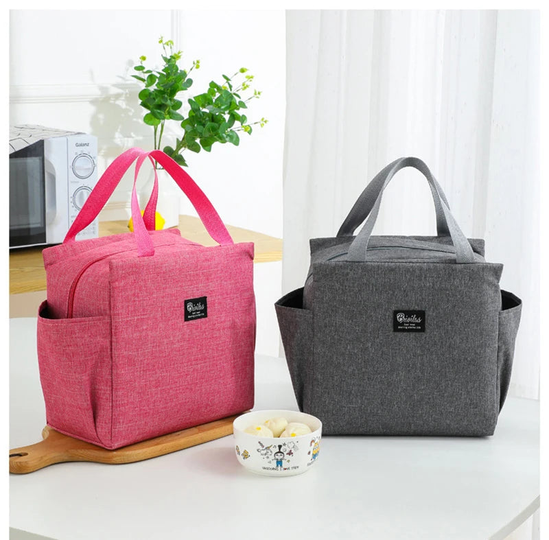 1PC Insulated Lunch Bag With 2 Side Pockets Large Capacity Thermal Lunch Box Bag To School Picnic Work Insulated Freezer Bag
