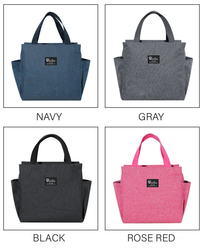 1PC Insulated Lunch Bag With 2 Side Pockets Large Capacity Thermal Lunch Box Bag To School Picnic Work Insulated Freezer Bag