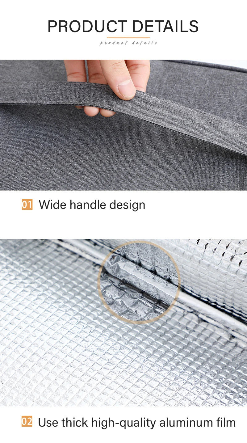 1PC Insulated Lunch Bag With 2 Side Pockets Large Capacity Thermal Lunch Box Bag To School Picnic Work Insulated Freezer Bag