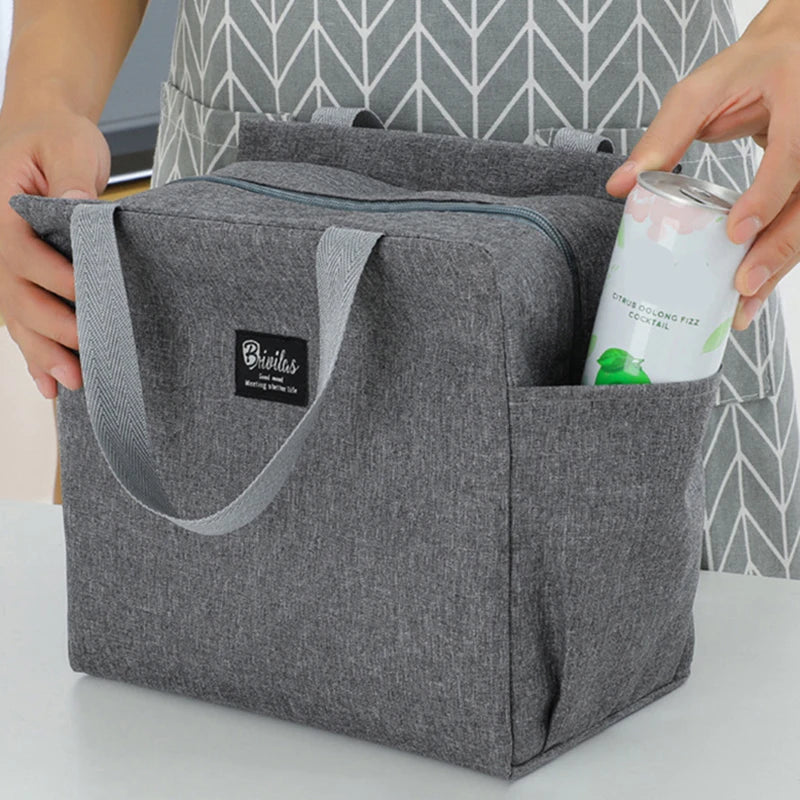 1PC Insulated Lunch Bag With 2 Side Pockets Large Capacity Thermal Lunch Box Bag To School Picnic Work Insulated Freezer Bag