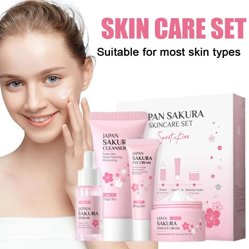 LAIKOU Sakura Skin Care Set Facial Cleanser Eye Creams Face Cream Serum Lotion Toner Moisturizing Face Care Kit
