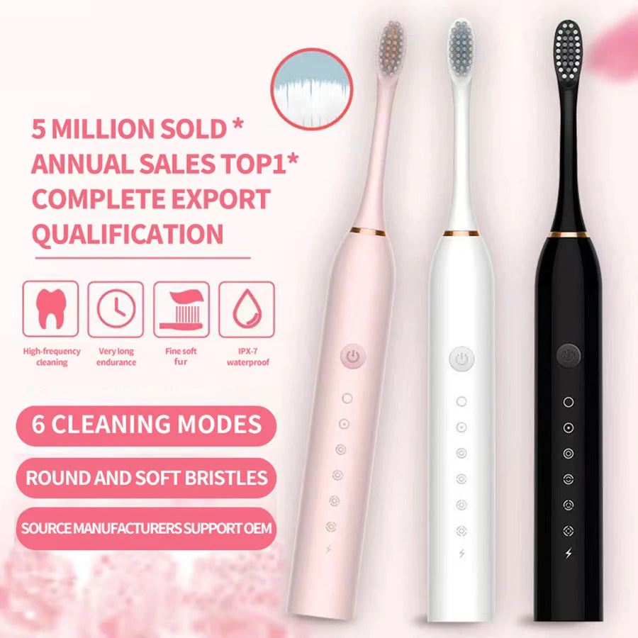 Electric Ultrasonic Toothbrush Six Speed Mode Home Soft Hair USB Charging Waterproof Adult Tooth Cleaner Automatic Couple Set