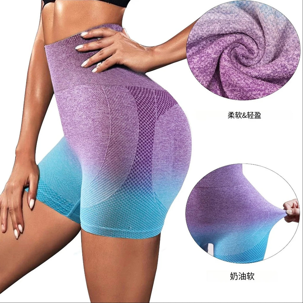Women's Gradient Seamless Shorts, WOMEN'S Breathable and Sweat Resistant Peach Buttocks, Tight Fitting High Waisted Elastic Yoga