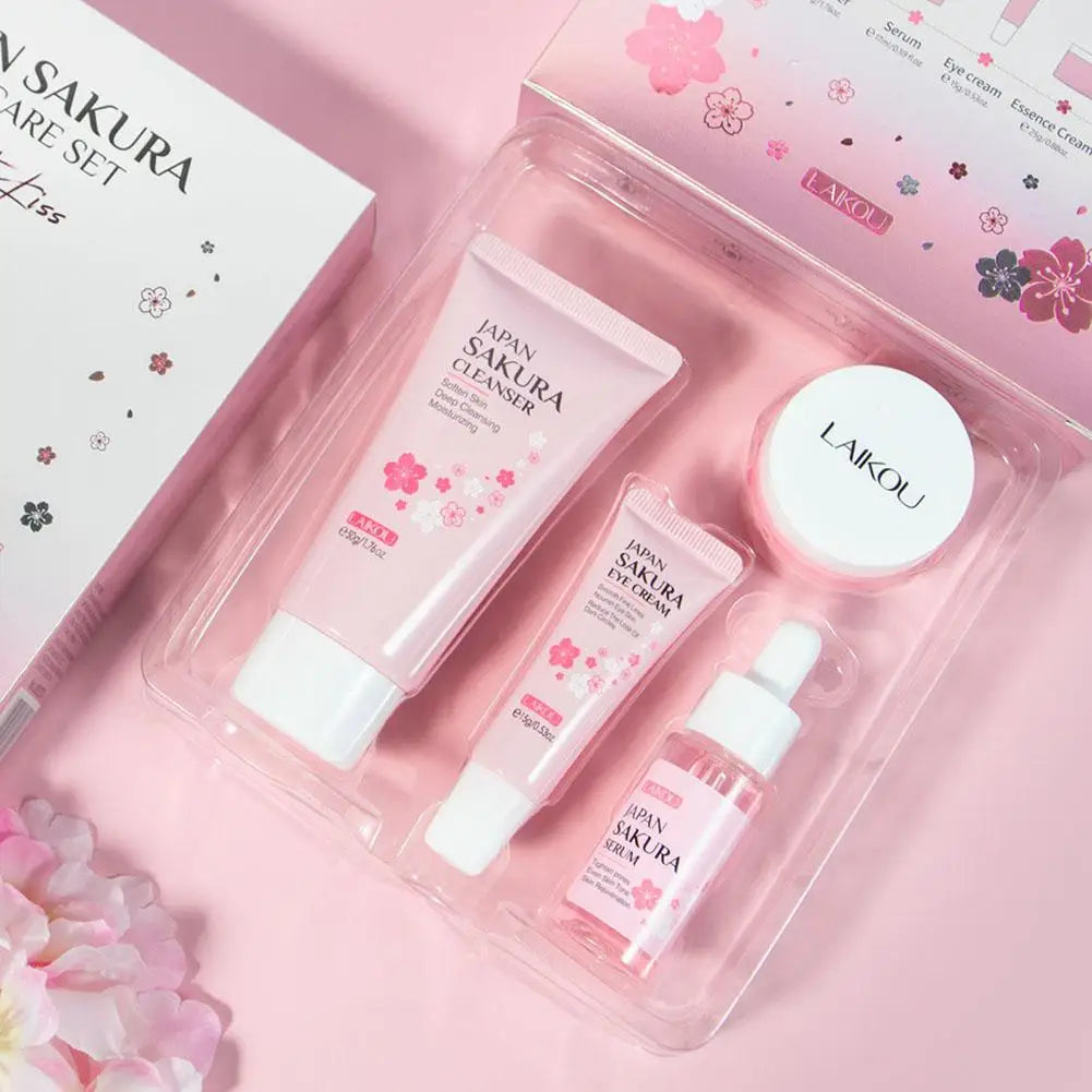 LAIKOU Sakura Skin Care Set Facial Cleanser Eye Creams Face Cream Serum Lotion Toner Moisturizing Face Care Kit