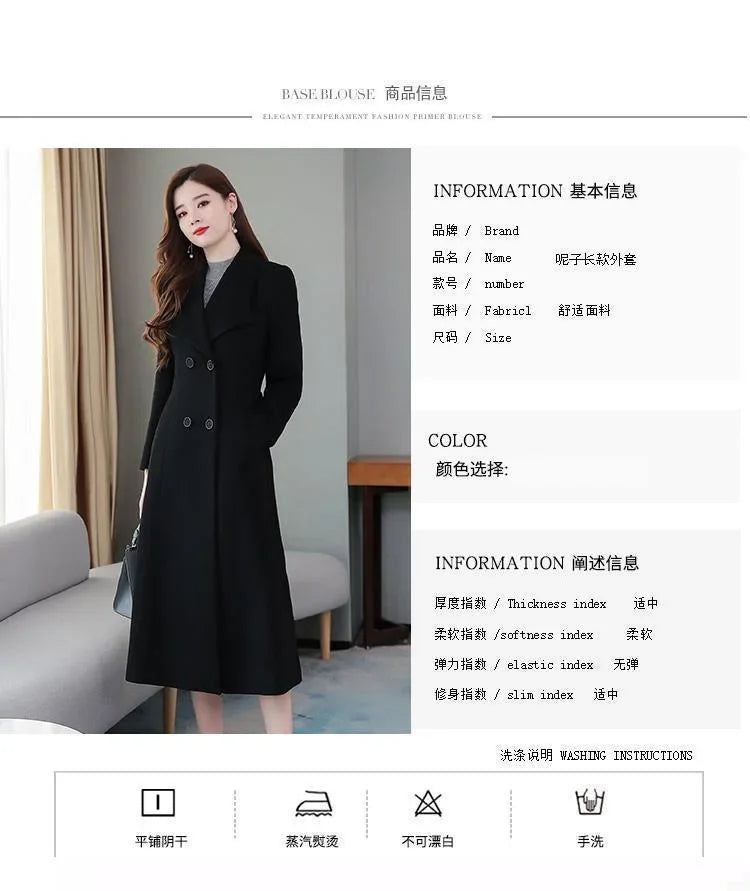 Elegant Coat Thickened Woolen Outerwear Waist Tight Autumn Winter Double Breasted Long Woolen Cardigan Cold Resistant