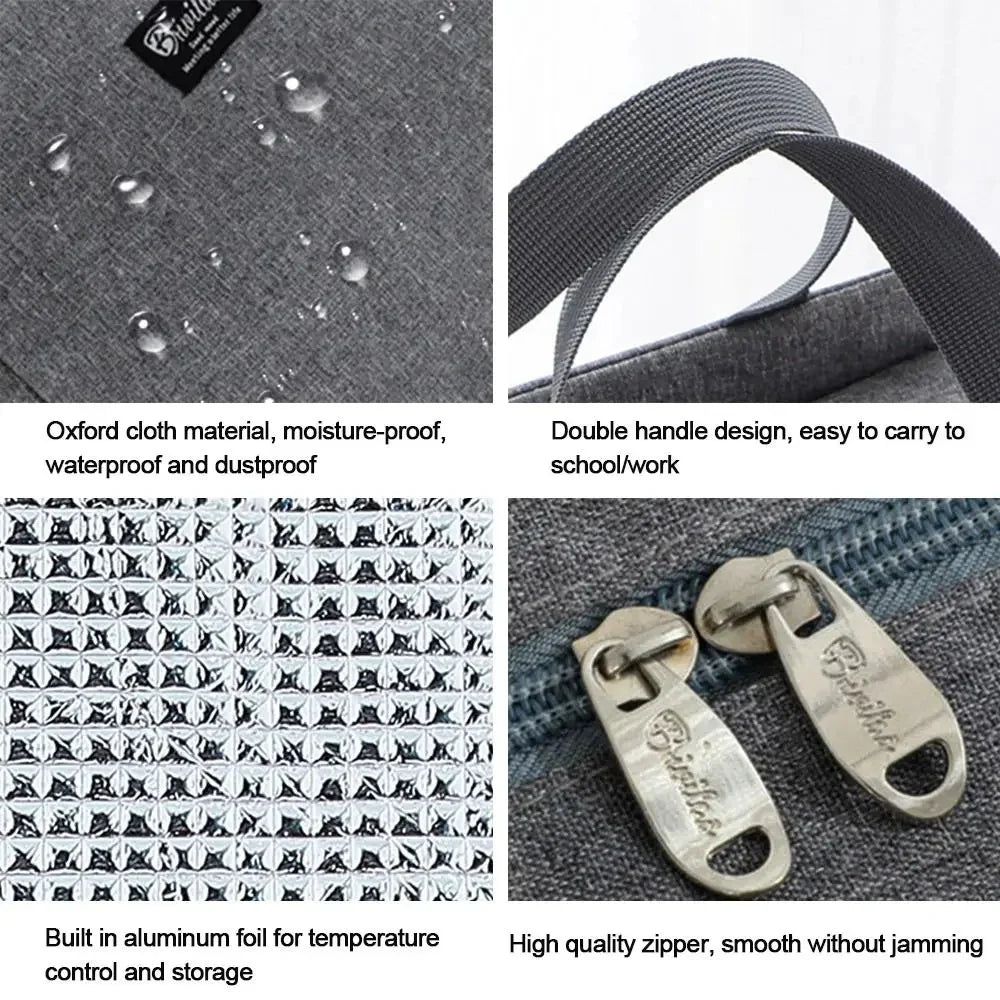 1PC Insulated Lunch Bag With 2 Side Pockets Large Capacity Thermal Lunch Box Bag To School Picnic Work Insulated Freezer Bag