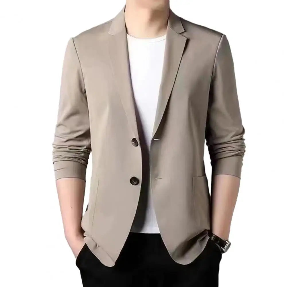 Men Thin Business Outerwear Lapel Long Sleeve Buttons Placket Suit Jacket with Pockets Solid Color Sun Protection Suit Coat