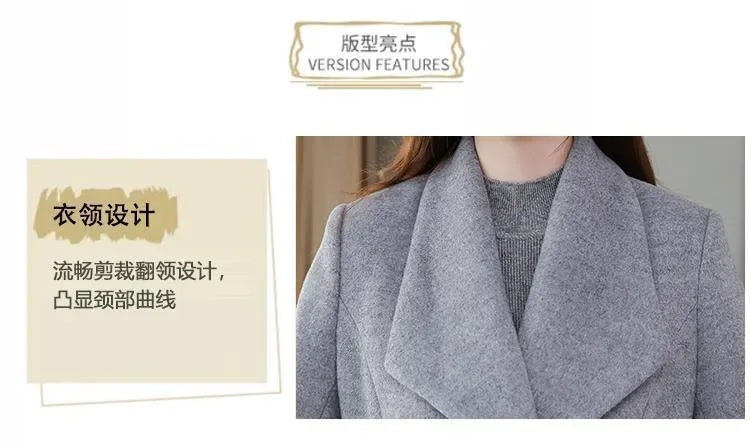 Elegant Coat Thickened Woolen Outerwear Waist Tight Autumn Winter Double Breasted Long Woolen Cardigan Cold Resistant