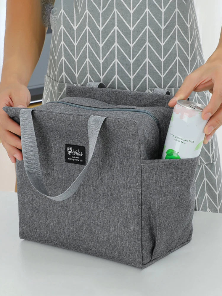 1PC Insulated Lunch Bag With 2 Side Pockets Large Capacity Thermal Lunch Box Bag To School Picnic Work Insulated Freezer Bag