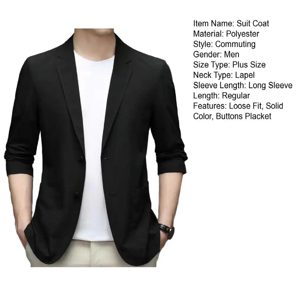 Men Thin Business Outerwear Lapel Long Sleeve Buttons Placket Suit Jacket with Pockets Solid Color Sun Protection Suit Coat