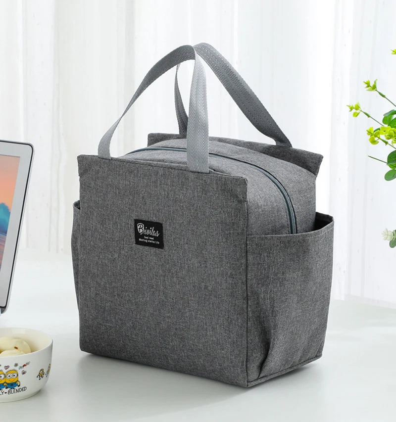 1PC Insulated Lunch Bag With 2 Side Pockets Large Capacity Thermal Lunch Box Bag To School Picnic Work Insulated Freezer Bag
