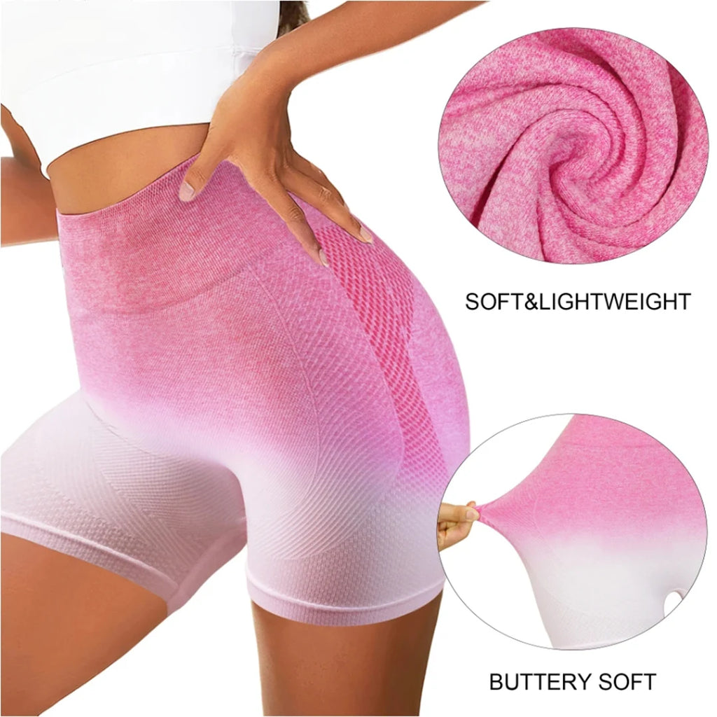 Women's Gradient Seamless Shorts, WOMEN'S Breathable and Sweat Resistant Peach Buttocks, Tight Fitting High Waisted Elastic Yoga