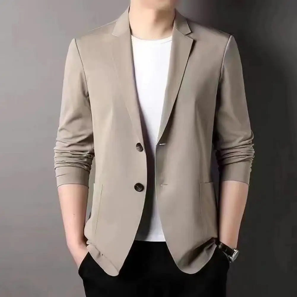 Men Thin Business Outerwear Lapel Long Sleeve Buttons Placket Suit Jacket with Pockets Solid Color Sun Protection Suit Coat