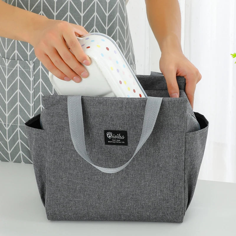 1PC Insulated Lunch Bag With 2 Side Pockets Large Capacity Thermal Lunch Box Bag To School Picnic Work Insulated Freezer Bag