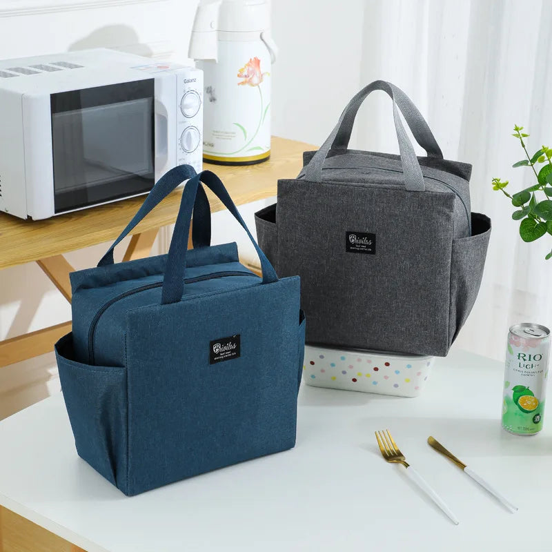 1PC Insulated Lunch Bag With 2 Side Pockets Large Capacity Thermal Lunch Box Bag To School Picnic Work Insulated Freezer Bag