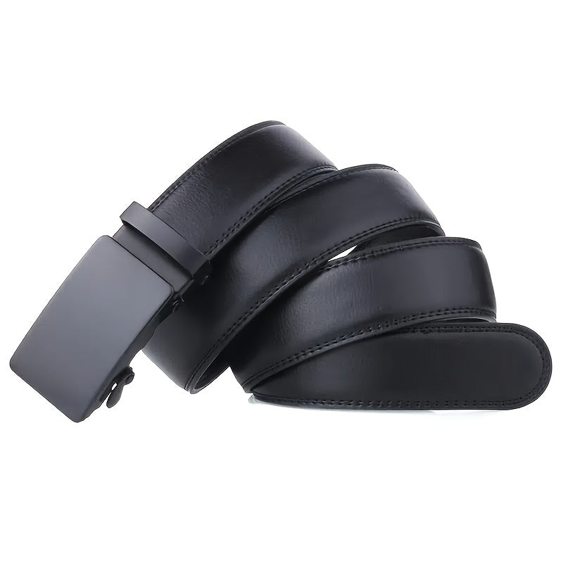 1pc Men's Black Automatic Buckle Slider Belt Business Casual PU Leather Belt, Ideal choice for Gifts