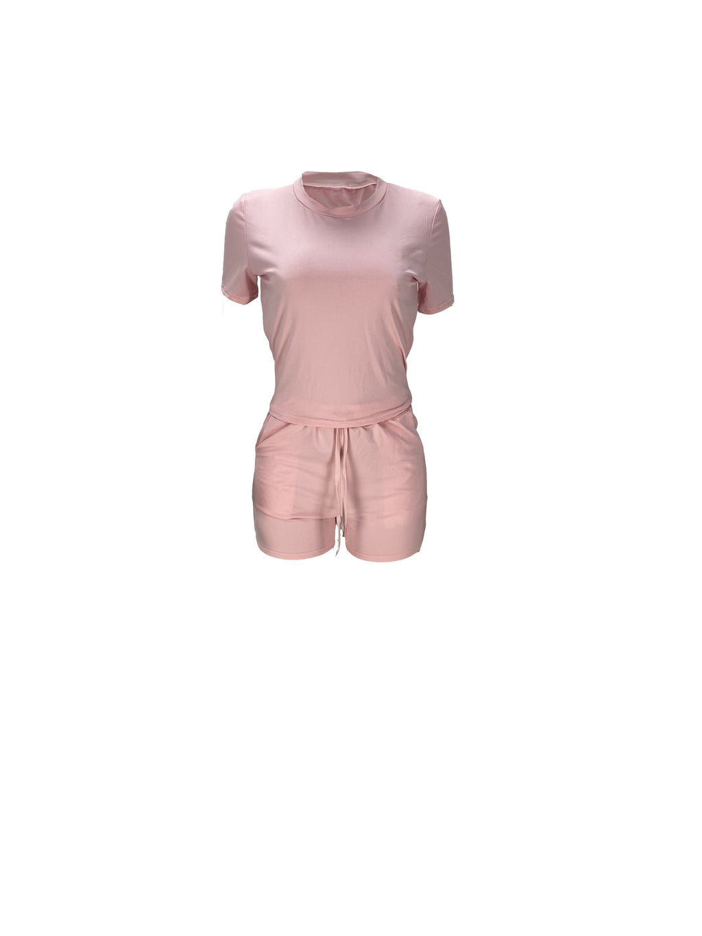 Women's Spring/Summer Leisure Set - Machine Washable, Comfort Stretch Tee & Adjustable Drawstring Shorts, Solid Color Knit Outfit
