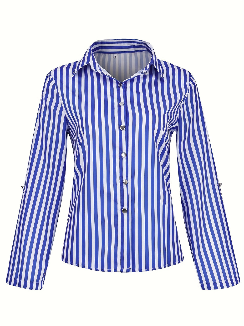 Women's Elegant Striped Shirt with Lapel Collar - Versatile Business Casual, Easy-Care, for Spring/Fall