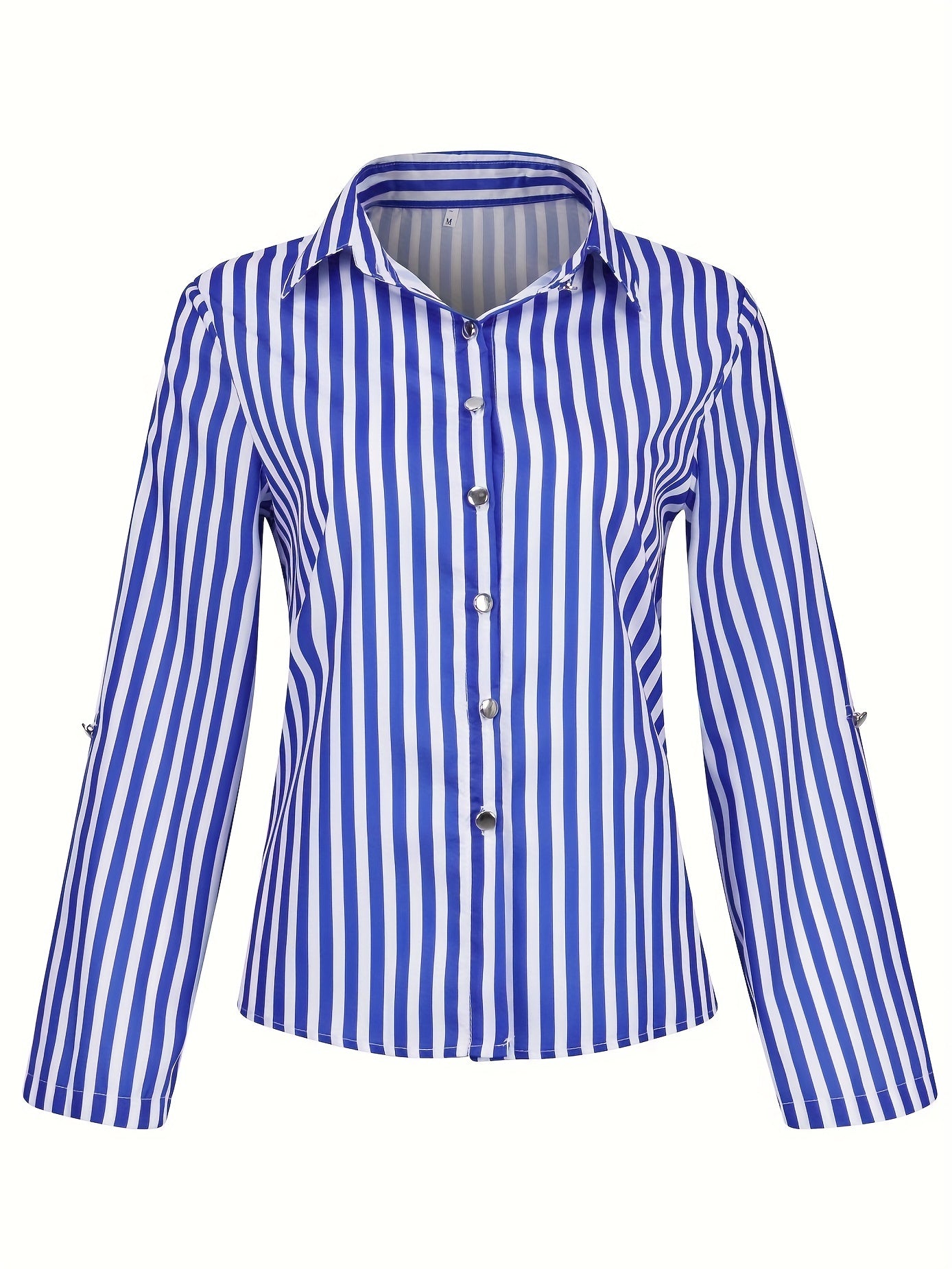 Women's Elegant Striped Shirt with Lapel Collar - Versatile Business Casual, Easy-Care, for Spring/Fall